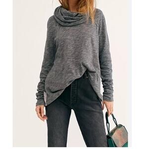 Free People Beach Sweatshirt Women's OS Cocoon Cowl Pullover Light Blue Cotton